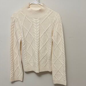LOFT Cream Cable Knit Mockneck Sweater